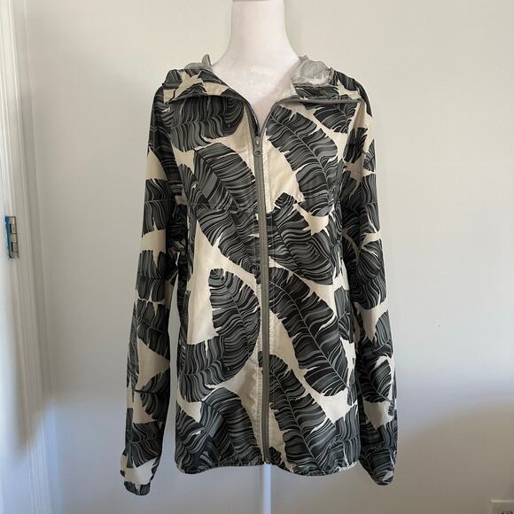 Herschel cream & green leaf print lightweight rain jacket size M - Picture 2 of 11